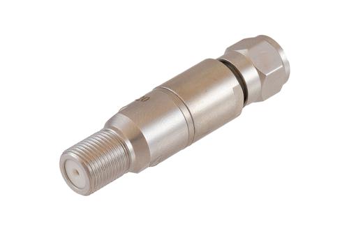 20 dB Fixed Attenuator 75 Ohm F-Type Male to 75 Ohm F-Type Female Brass Tri-Metal body rated 1 Watt DC to 1 GHz
