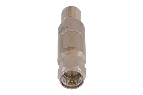 20 dB Fixed Attenuator 75 Ohm F-Type Male to 75 Ohm F-Type Female Brass Tri-Metal body rated 1 Watt DC to 1 GHz