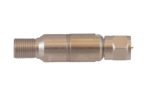 20 dB Fixed Attenuator 75 Ohm F-Type Male to 75 Ohm F-Type Female Brass Tri-Metal body rated 1 Watt DC to 1 GHz