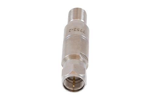 2 dB Fixed Attenuator 75 Ohm F-Type Male to 75 Ohm F-Type Female Brass Tri-Metal body rated 1 Watt DC to 1 GHz