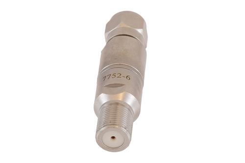 6 dB Fixed Attenuator 75 Ohm F-Type Male to 75 Ohm F-Type Female Brass Tri-Metal body rated 1 Watt DC to 1 GHz