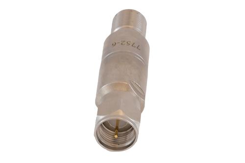 6 dB Fixed Attenuator 75 Ohm F-Type Male to 75 Ohm F-Type Female Brass Tri-Metal body rated 1 Watt DC to 1 GHz