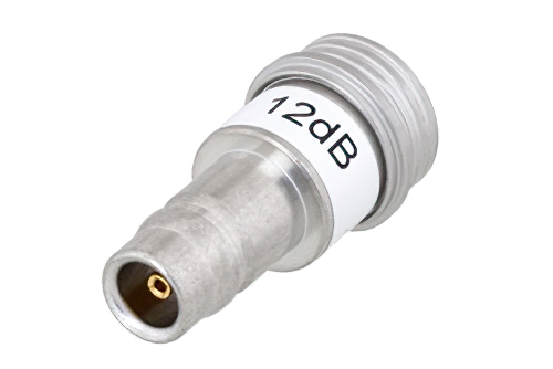 12 dB Fixed Attenuator, QN Male to QN Female Brass Tri-Metal Body Rated to 1 Watt Up to 3 GHz