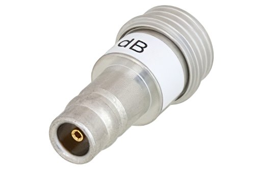 18 dB Fixed Attenuator, QN Male to QN Female Brass Tri-Metal Body Rated to 1 Watt Up to 3 GHz