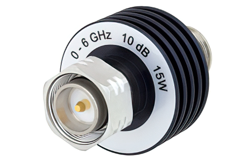 10 dB Fixed Attenuator, 4.3-10 Male to 4.3-10 Female Aluminum Body Rated to 15 Watts Up to 6 GHz