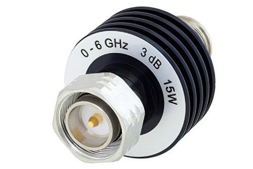 3 dB Fixed Attenuator, 4.3-10 Male to 4.3-10 Female Aluminum Body Rated to 15 Watts Up to 6 GHz