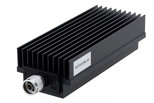 30 dB Fixed Attenuator, N Male to N Female Directional Black Anodized Aluminum Heatsink Body Rated to 250 Watts Up to 8.5 GHz