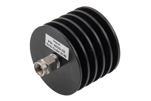 10 dB Fixed Attenuator, 2.92mm Male to 2.92mm Female Black Anodized Aluminum Heatsink Body Rated to 10 Watts Up to 40 GHz
