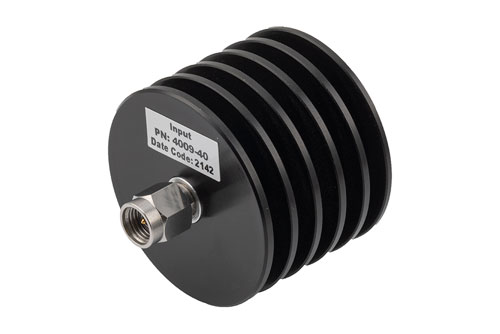 40 dB Fixed Attenuator, 2.92mm Male to 2.92mm Female Black Anodized Aluminum Heatsink Body Rated to 10 Watts Up to 40 GHz