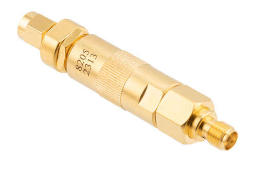 Adjustable Phase Trimmer, DC to 18 GHz, with an Adjustable Phase of 15 Deg. Per GHz and SMA Connectors, Brass Body