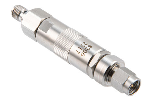 Adjustable Phase Trimmer, DC to 26 GHz, with an Adjustable Phase of 15 Deg. Per GHz and SMA Connectors, Stainless Steel Body