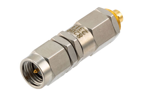Adjustable Phase Trimmer, DC to 12 GHz, with an Adjustable Phase of 4 Deg. Per GHz and SMA male Connector for RG405, Brass Body