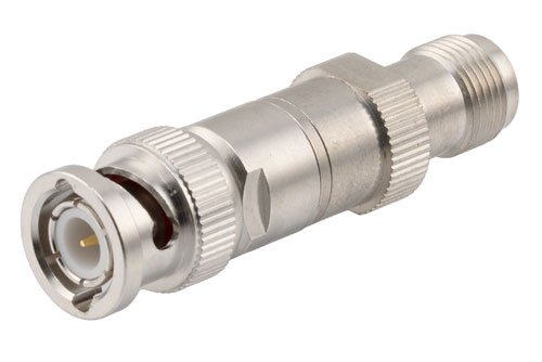 50 ohm BNC plug to TNC jack DC Block inner from 10MHz to 3GHz rated 100 Volt in Brass