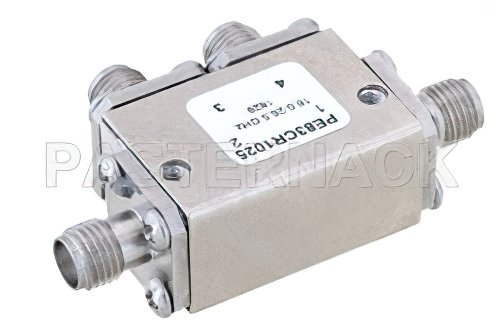 Dual Junction Circulator with 34 dB Isolation from 18 GHz to 26.5 GHz, 5 Watts and SMA Female