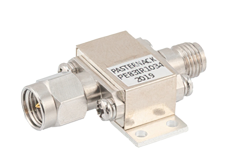 Isolator with 14 dB Isolation from 18 GHz to 26.5 GHz, 10 Watts and SMA Male to SMA Female