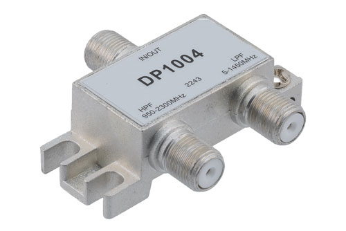 Diplexer 75 Ohm Type F Female, 5 to 1450 MHz Low Pass, 1650 to 2300 MHz High Pass