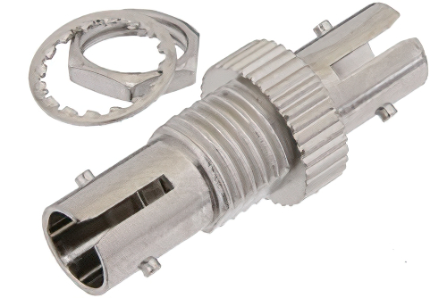 ST To ST Bulkhead Simplex Multi Mode Fiber Optic Adapter With Phosphor Bronze Sleeve and a Nickel Plated Body