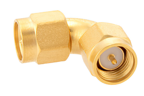 Precision SMA Male to SMA Male Radius Right Angle Adapter, Gold Plated
