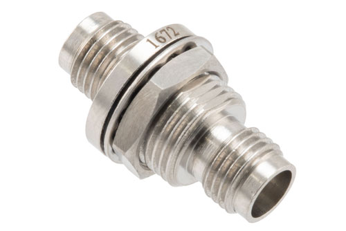 High Temperature Adapter Bulkhead Mount 1.85mm Female to 1.85mm Female Adapter, IP67 Rated 67GHz VSWR1.25, MIL-STD 348B
