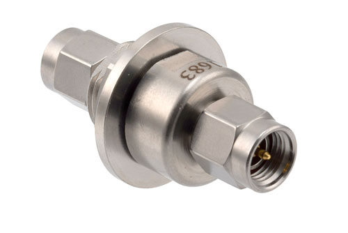 High Temperature Adapter Bulkhead Mount 3.5mm Male to 3.5mm Male, 34.5GHz VSWR1.25, MIL-STD 348B