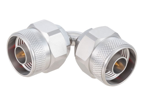 N Male to N Male Radius Right Angle Adapter, Passivated, VSWR 1.2 Max. DC-18GHz