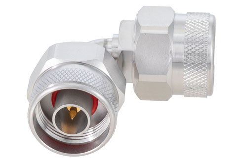 N Male to N Male Radius Right Angle Adapter, Passivated, VSWR 1.2 Max. DC-18GHz