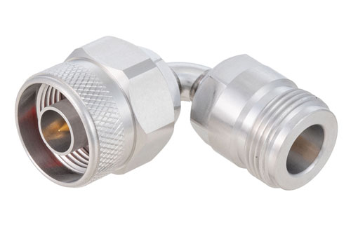 N Male to N Female Radius Right Angle Adapter, Passivated, VSWR 1.2 Max. DC-18GHz