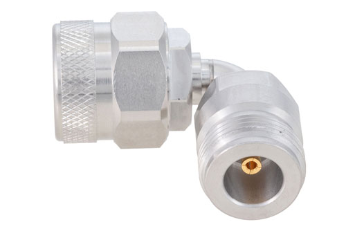 N Male to N Female Radius Right Angle Adapter, Passivated, VSWR 1.2 Max. DC-18GHz