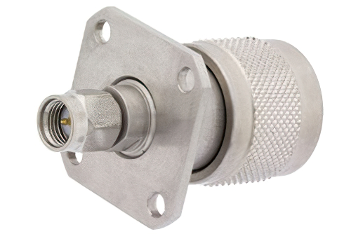 Precision 4 Hole Flange Mount SMA Male to N Male Adapter