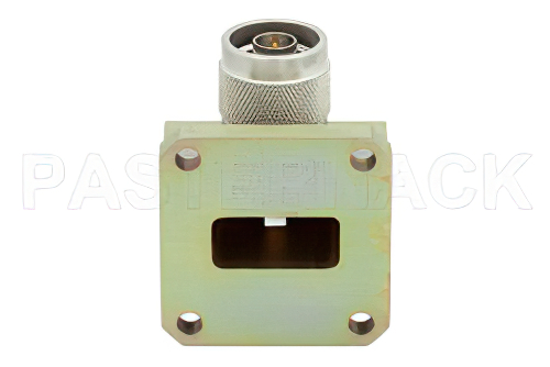 WR-90 Square Cover Flange to N Male Waveguide to Coax Adapter Operating From 8.2 GHz to 12.4 GHz