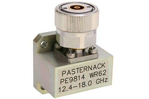 WR-62 Square Cover Flange to 7mm Sexless Waveguide to Coax Adapter Operating From 12.4 GHz to 18 GHz