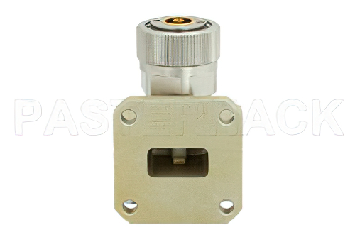 WR-62 Square Cover Flange to 7mm Sexless Waveguide to Coax Adapter Operating From 12.4 GHz to 18 GHz