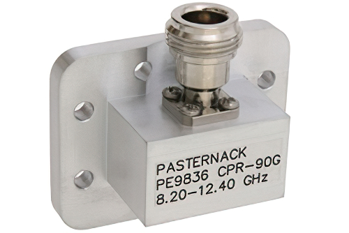 WR-430 CPR-90G Grooved Flange to N Female Waveguide to Coax Adapter Operating From 8.2 GHz to 12.4 GHz