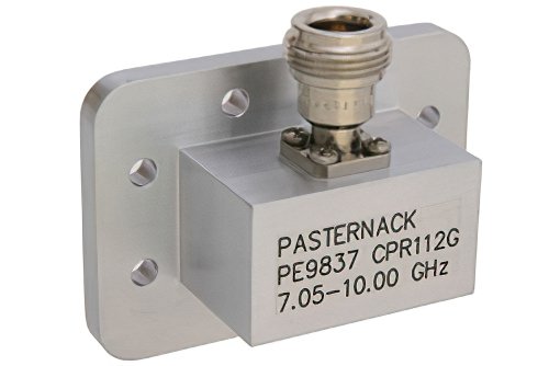 WR-112 CPR-112G Grooved Flange to N Female Waveguide to Coax Adapter Operating From 7.05 GHz to 10 GHz, X Band