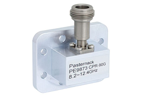 WR-90 CPR-90G Grooved Flange to N Female Waveguide to Coax Adapter Operating From 8.2 GHz to 12.4 GHz, X Band