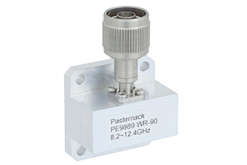 WR-90 Square Type Flange to N Male Waveguide to Coax Adapter Operating From 8.2 GHz to 12.4 GHz, X Band