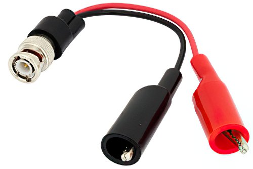 75 Ohm BNC Male to Alligator Clip Adapter Breakout With 6 Inch Length Using Red and Black Wires