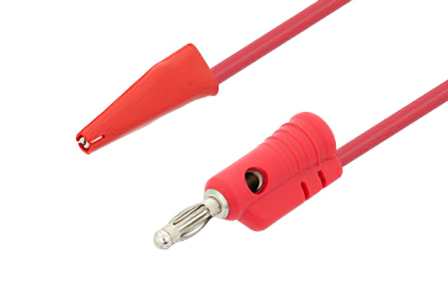 Banana Plug to Mini Alligator Clip Cable 72 Inch Length Using Red Wire