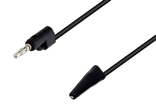 Banana Plug to Clip Mini Alligator Cable 24 Inch Length Using Black Wire