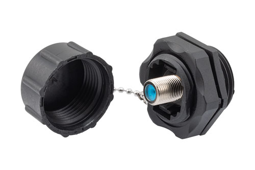 Waterproof 75 Ohm F Female to 75 Ohm F Female Bulkhead Mount Adapter, IP68 In-Series