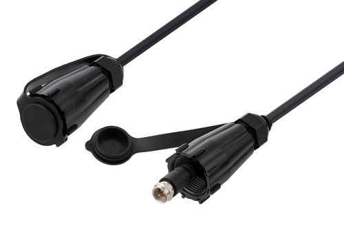Waterproof IP68 75 Ohm F Male (Plug) to 75 Ohm F Male (Plug) Cable Using V7A00001 Coax, Black