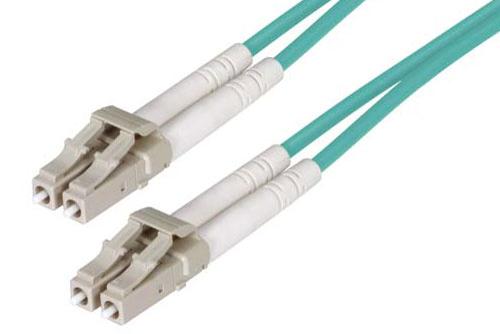 Fiber Optic Patch Cable, Duplex LC UPC to LC UPC, MM OM3, 2.0mm Riser, Aqua - 3 meter