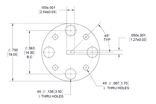 WR-10 Waveguide Shim, UG-Cover Round flange, 2mm Brass