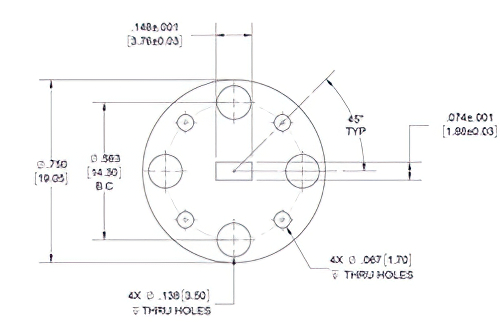 WR-15 Waveguide Shim, UG-Cover Round flange, 2mm Brass