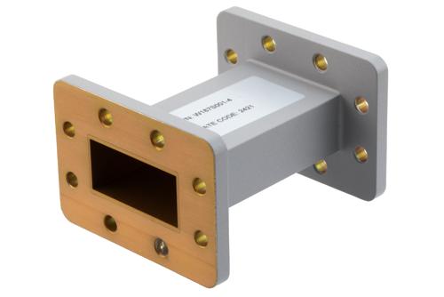 WR-187 Straight Waveguide Section 4 Inch Length, UG Cover and Grooved Flanges from 3.94 GHz to 5.99 GHz