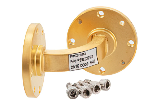 WR-22 Waveguide E-Bend with UG-383/U Flange Operating from 33 GHz to 50 GHz