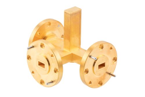 2 Way WR-22 Waveguide Power Divider UG Round Cover Flange From 36.7 GHz to 40 GHz, Brass