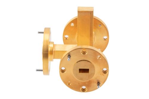 2 Way WR-22 Waveguide Power Divider UG Round Cover Flange From 36.7 GHz to 40 GHz, Brass