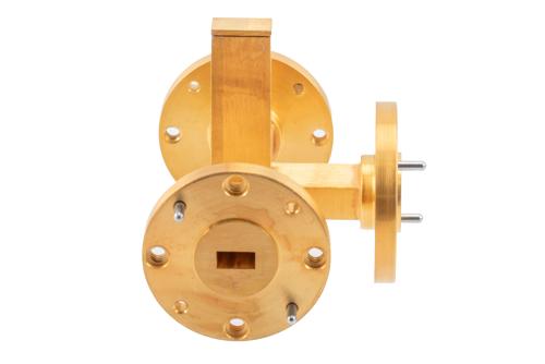 2 Way WR-22 Waveguide Power Divider UG Round Cover Flange From 36.7 GHz to 40 GHz, Brass