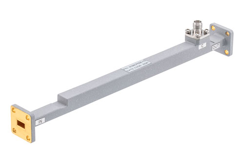 WR-28 Waveguide 10 dB Broadwall Coupler, UG Cover Flange, 2.92mm Female Coupled Port, 26.5 GHz to 40 GHz, Copper